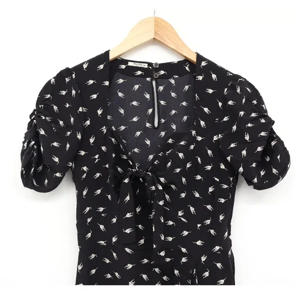 Miu Miu Women's 2016 Midi Length Black Silk Dress Cat Print Sz 38 / S - Picture 7 of 11